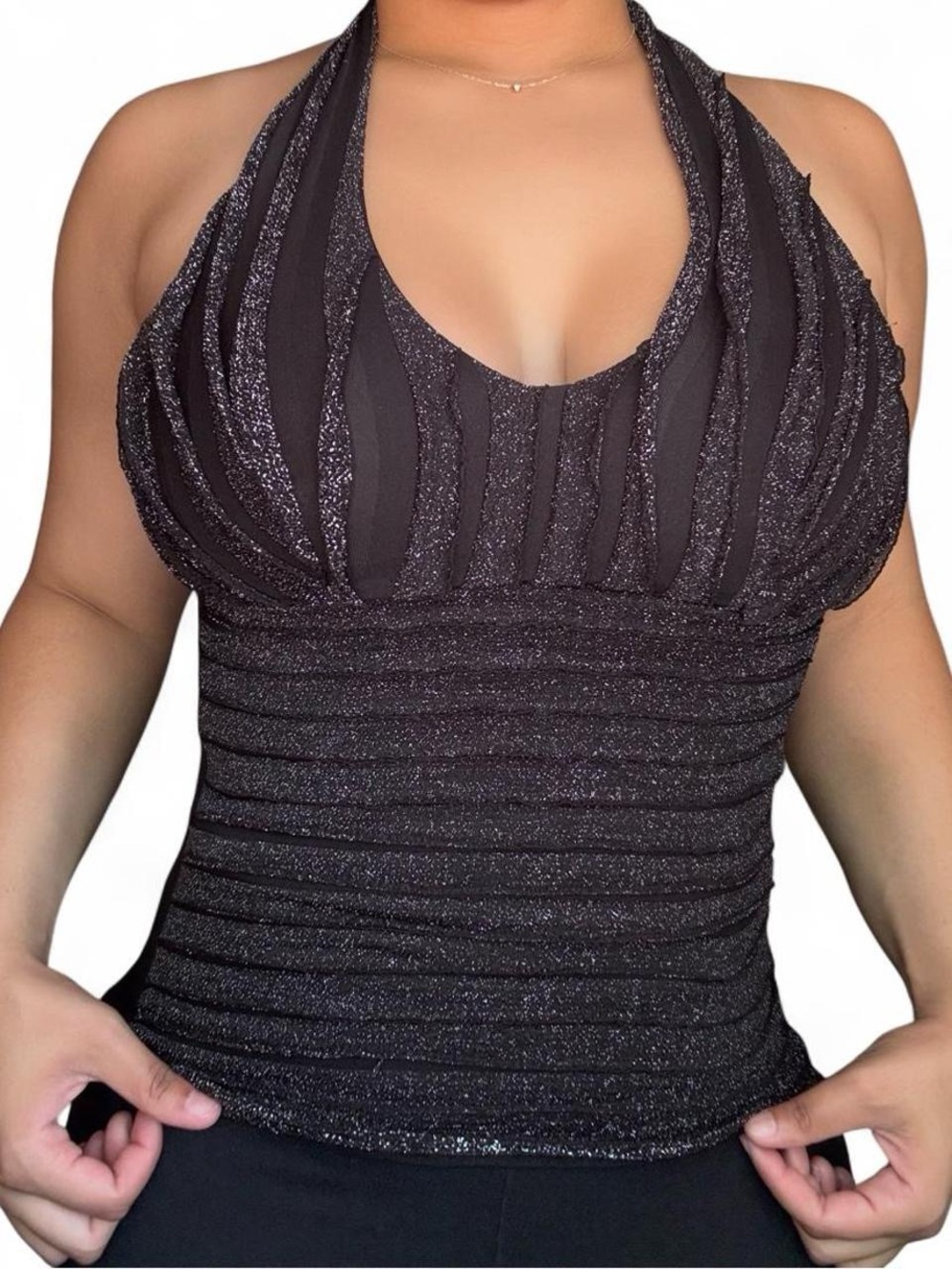 Deb Sparkly Black Halter Ruched Camisole